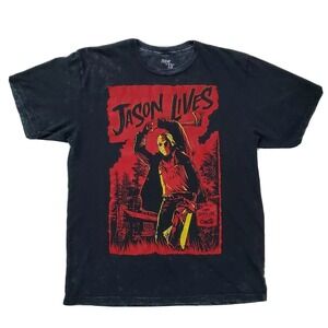 Friday The 13th (Mens Medium) Black Short Sleeve Graphic T-Shirt Jason Lives Tee